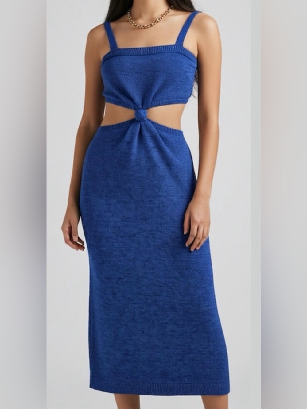 NEW Express Cutout Knit Midi Tank Dress XS Blue Sweater Bodycon Party Twist Knot